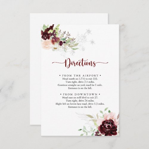 Simple Colorful Classic Floral Wedding Directions  Enclosure Card