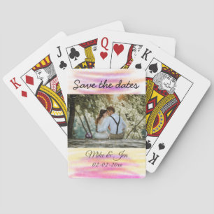 simple colorful custom save the date photo name in poker cards