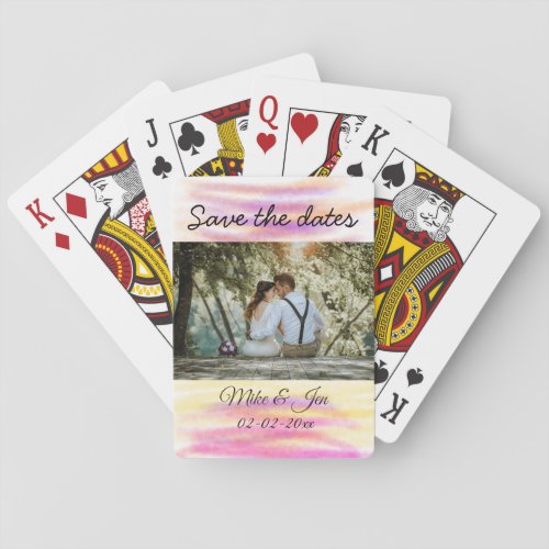 simple colorful custom save the date photo name in poker cards