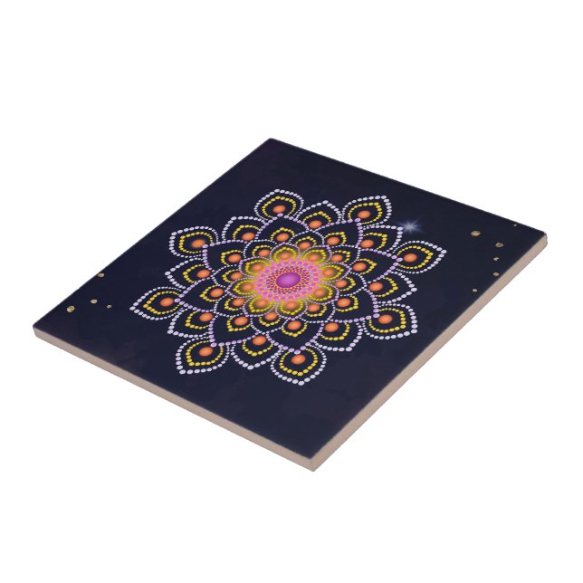 Simple Colorful Dot Mandala Ceramic Tile (Side)