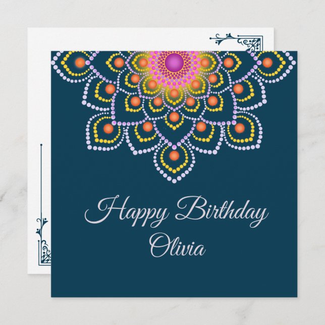 Simple Colorful Dot Mandala Happy Birthday Card (Front/Back)