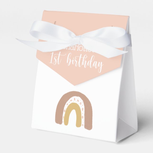 Simple Colorful First Birthday Pink Gold Favor Boxes (Front Side)