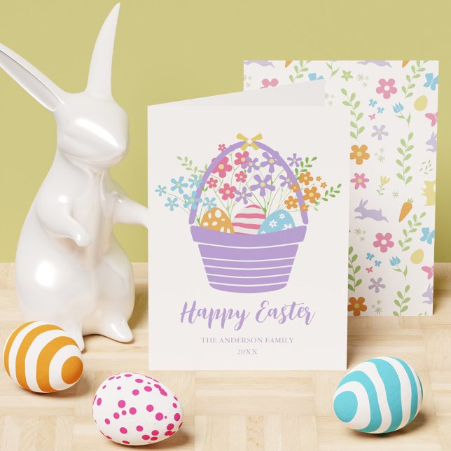 Simple Colorful Floral Easter Basket Pastel  Holiday Card (Simple Colorful Floral Easter Basket Pastel Holiday Card)