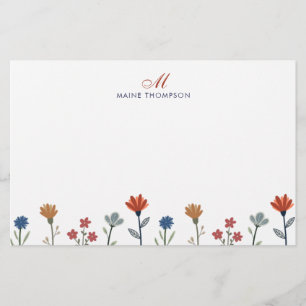 Simple Colorful Flowers Script Monogram Stripes Stationery