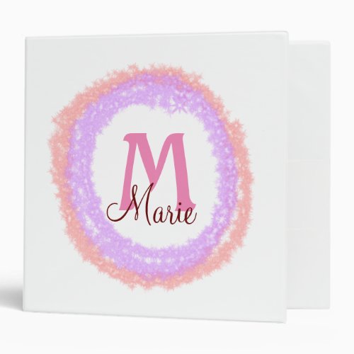 Simple colorful glitter sparkle add name monogram  3 ring binder