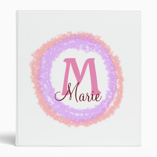 Simple colorful glitter sparkle add name monogram  3 ring binder