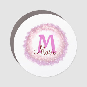 Simple colorful glitter sparkle add name monogram car magnet