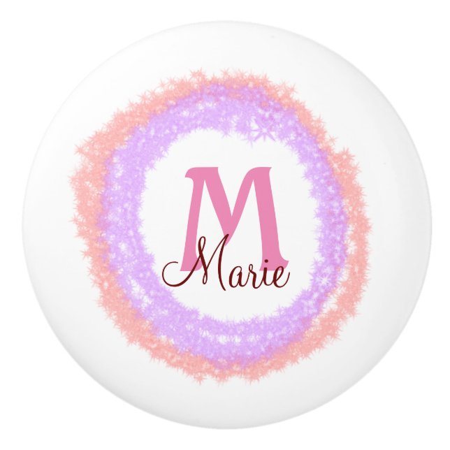 Simple colorful glitter sparkle add name monogram  ceramic knob (Front)