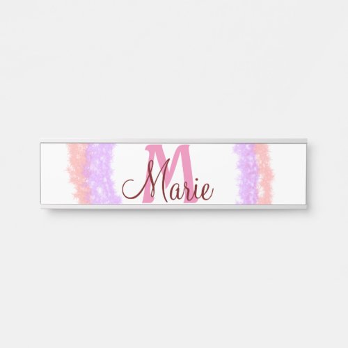 Simple colorful glitter sparkle add name monogram  door sign