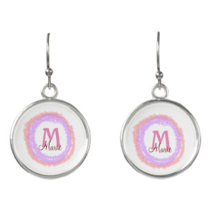 Simple colorful glitter sparkle add name monogram earrings