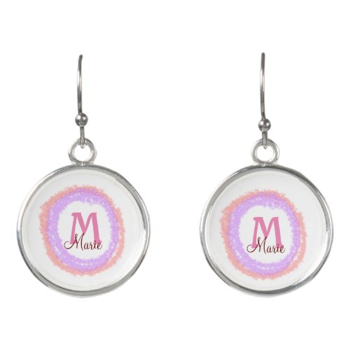 Simple colorful glitter sparkle add name monogram  earrings