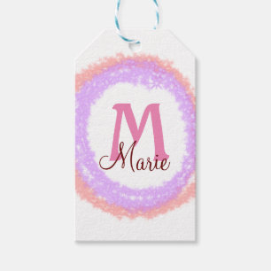 Simple colorful glitter sparkle add name monogram gift tags