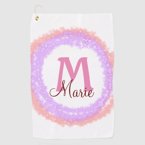 Simple colorful glitter sparkle add name monogram  golf towel