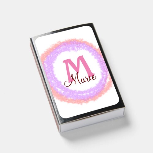 Simple colorful glitter sparkle add name monogram  matchboxes