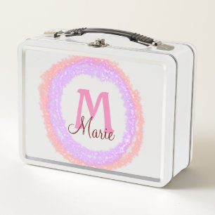 Simple colorful glitter sparkle add name monogram metal lunch box