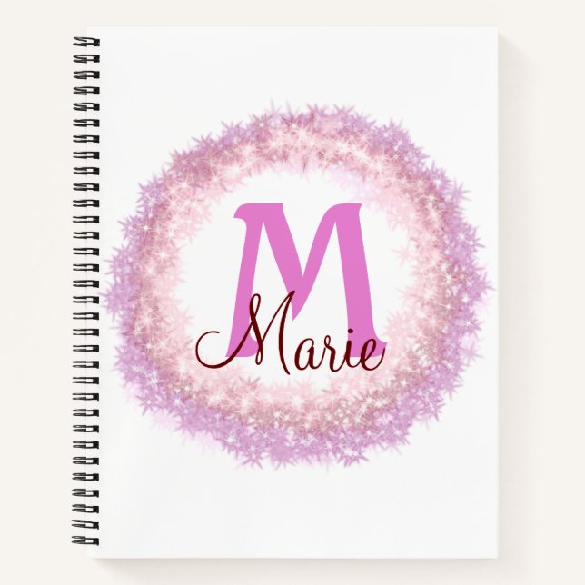 Simple colorful glitter sparkle add name monogram  notebook (Front)
