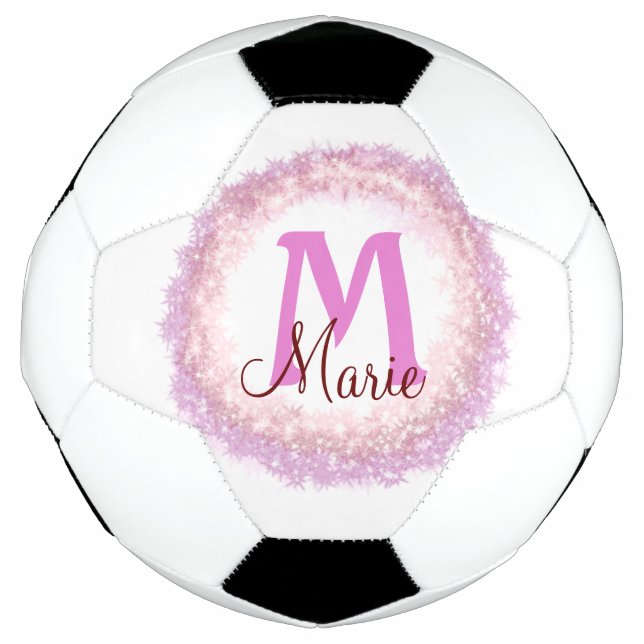 Simple colorful glitter sparkle add name monogram  soccer ball (Front)