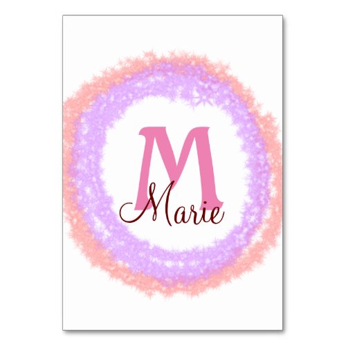 Simple colorful glitter sparkle add name monogram  table number