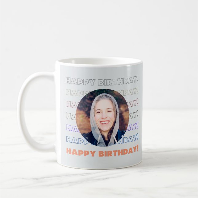 Simple Colorful Happy Birthday Custom Add Photo  Coffee Mug (Left)