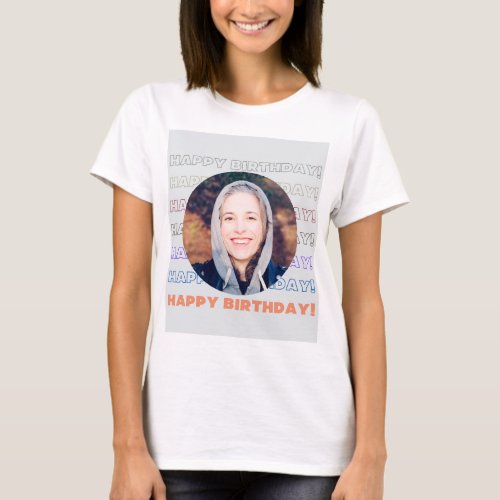 Simple Colorful Happy Birthday Custom Add Photo  T_Shirt