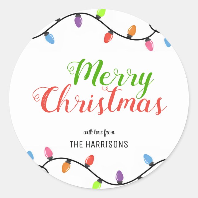 Simple Colorful Light Bulbs Christmas  Classic Round Sticker (Front)