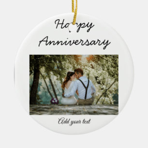 simple colorful minimal happy anniversary photo te ceramic ornament