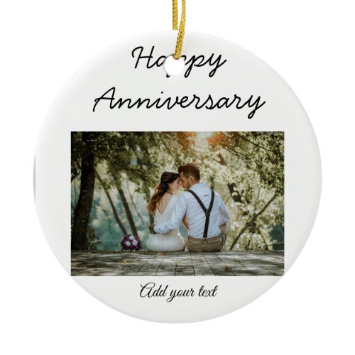 simple colorful minimal happy anniversary photo te ceramic ornament