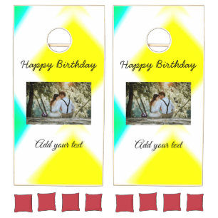 simple colorful minimal happy birthday add your   cornhole set