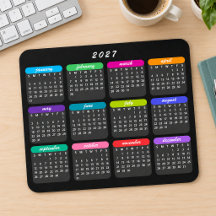 Simple Colorful Minimalist Black 2027 Calendar