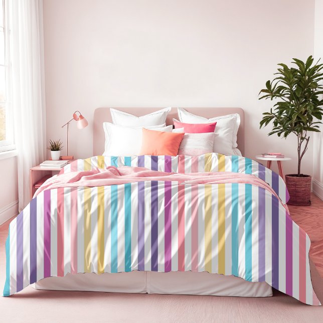 Simple Colorful Modern Rainbow Striped Pattern Duvet Cover (Creator Uploaded)