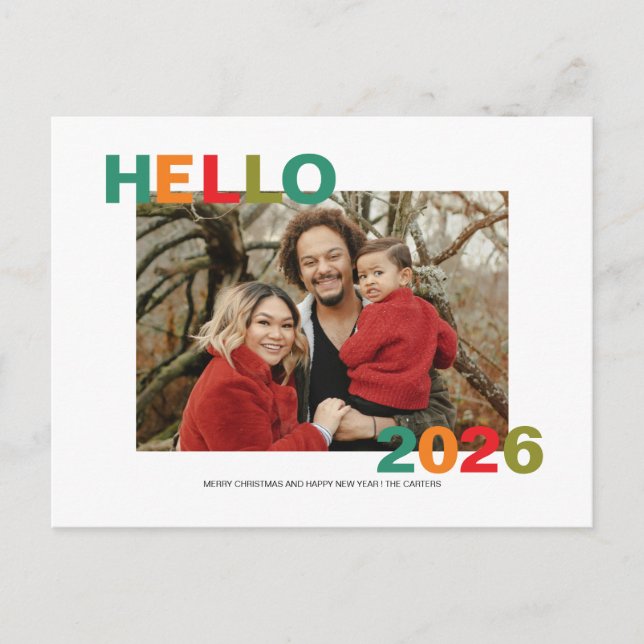Simple colorful modern typography 2026 photo postcard (Front)