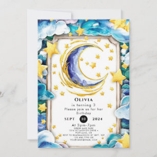 Simple Colorful Moon Birthday Invitation