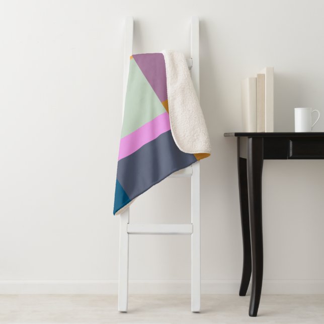 Simple Colorful Patchwork Geometric Shapes Design Sherpa Blanket (In Situ)