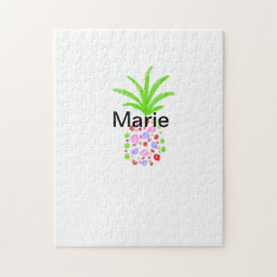 Simple colorful pineapple add name minimal custom jigsaw puzzle
