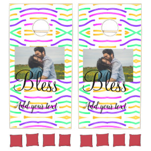 Simple colorful rainbow add your name photo cornhole set