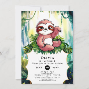 Simple Colorful Sloth Birthday Invitation