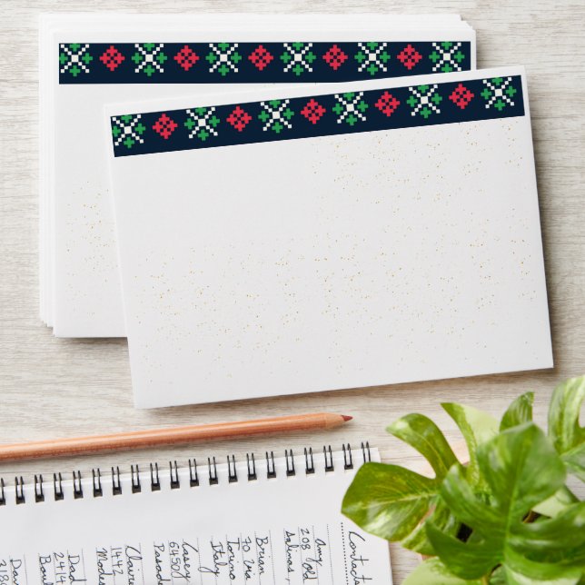 Simple Colorful Ugly Sweater Pattern Christmas Envelope (Stacked)