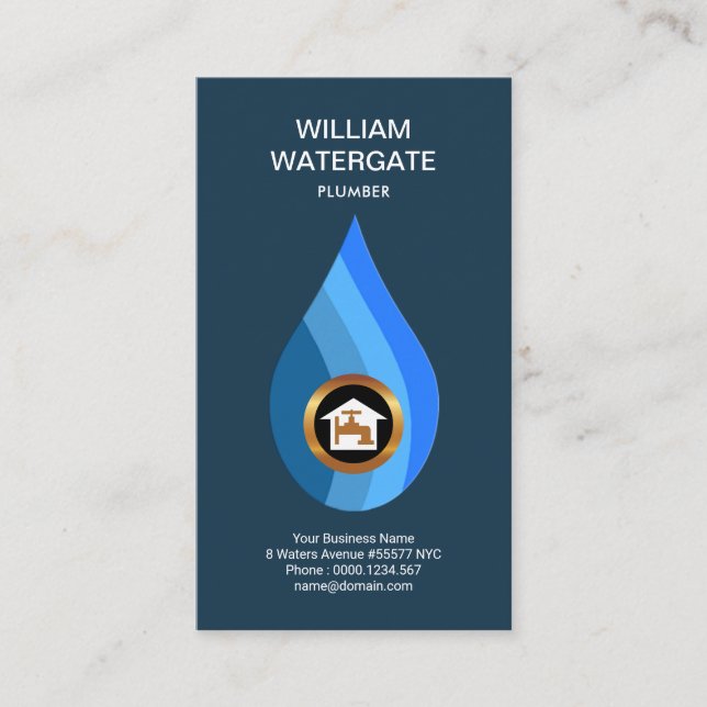 Simple Colorful Water Drop Plumber Business Card (Front)