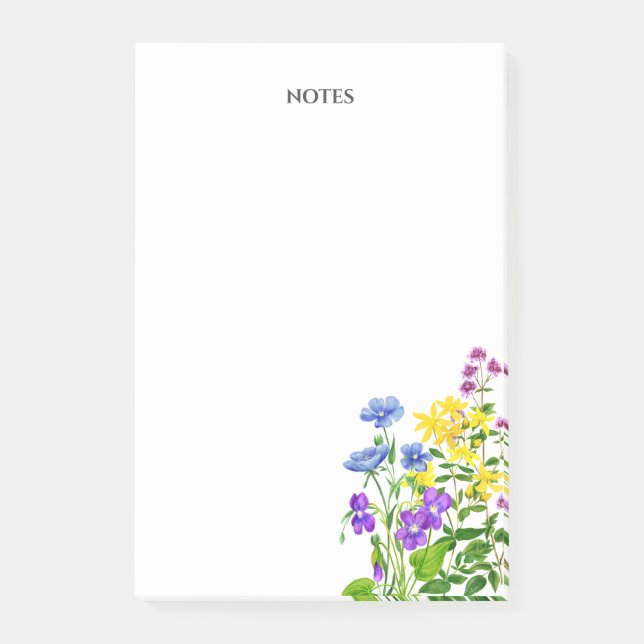Simple Colorful Watercolor Patch of Wild Flowers   Post-it Notes (Front)