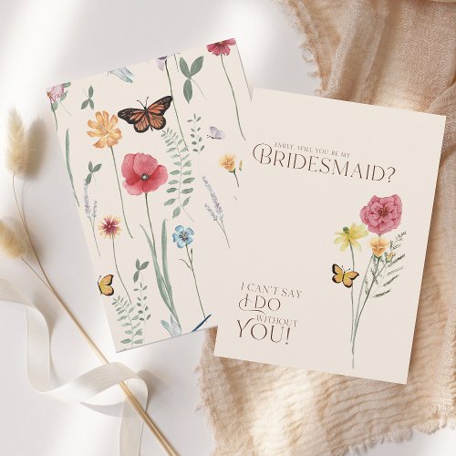 Simple Colorful Wildflower Be My Bridesmaid Invitation