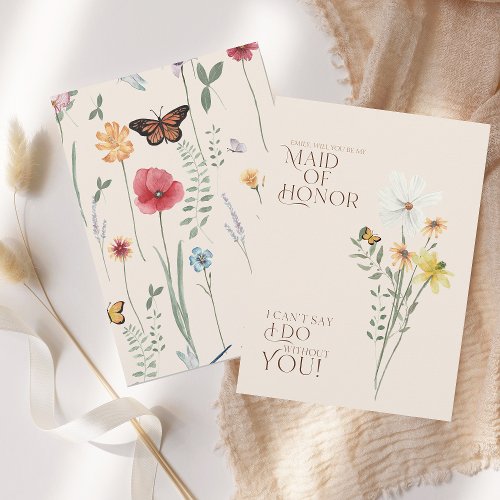 Simple Colorful Wildflower Be My Maid of Honor Invitation
