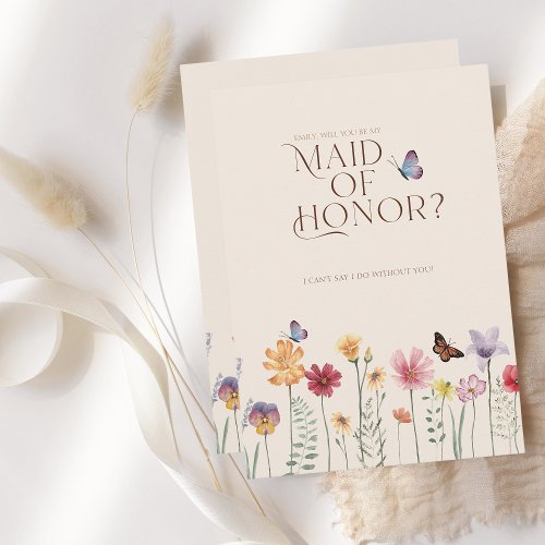 Simple Colorful Wildflower Be My Maid of Honor Invitation
