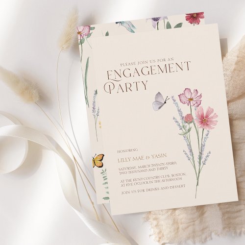 Simple Colorful Wildflower Engagement Party Invitation