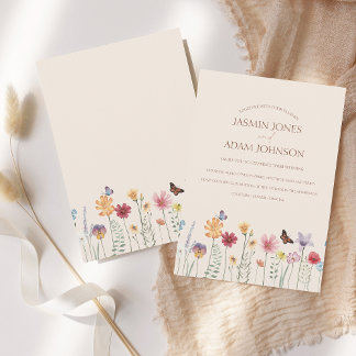 Simple Colorful Wildflower Floral Border Wedding Invitation