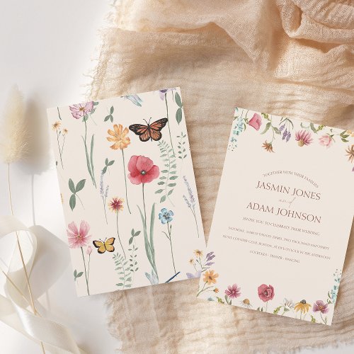 Simple Colorful Wildflower Floral Wedding Invitation