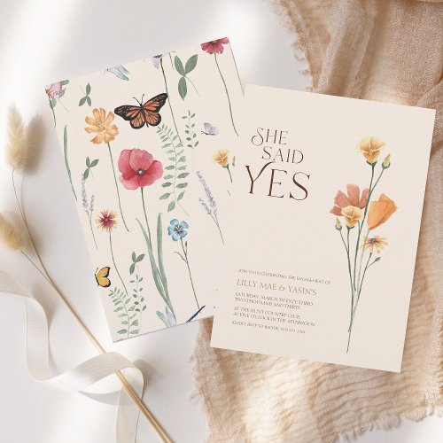 Simple Colorful Wildflower She Said Yes Engagement Invitation