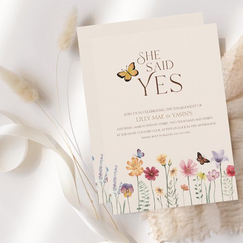 Simple Colorful Wildflower She Said Yes Engagement Invitation