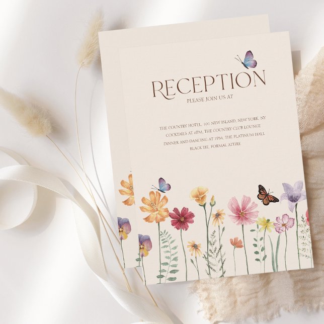 Simple Colorful Wildflowers Wedding Reception Enclosure Card (Simple Colorful Wildflower Floral Wedding Reception Card)