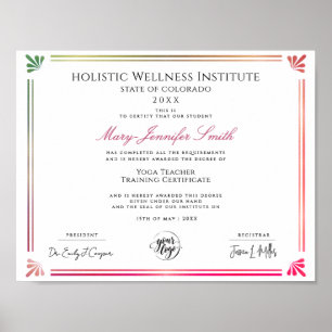 Simple Colorful Yoga Wellness Diploma Certificate Poster