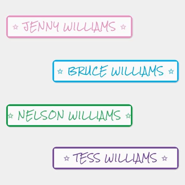 Simple Colors Custom Name Star Clothing Iron On Labels (Group)